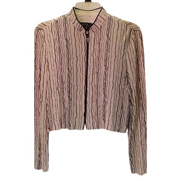 Alex Evenings Women's 10P Black White Shimmer Sparkle Zip Front Evening Jacket - Picture 1 of 5